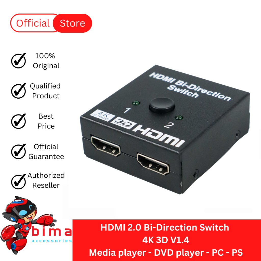 Adapter HUB HDMI Switch Bi Direction 4K 3D Switcher 2 Arah Media player - DVD player - PC - ACDG0