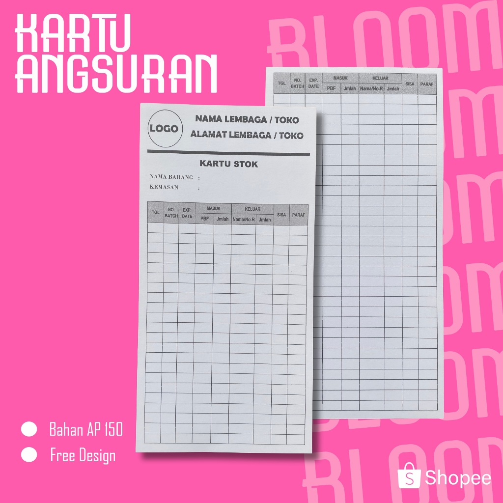 

(11cm x 21,5cm) Cetak Kartu Stock / Persediaan Barang, Kartu Iuran, Kartu Absen - Kartu Stok Obat