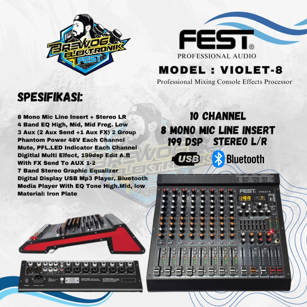 ORIGINAL PRODUK BREWOG FEST INDONESIA MIXER VIOLET 8 || 8 CHANNEL