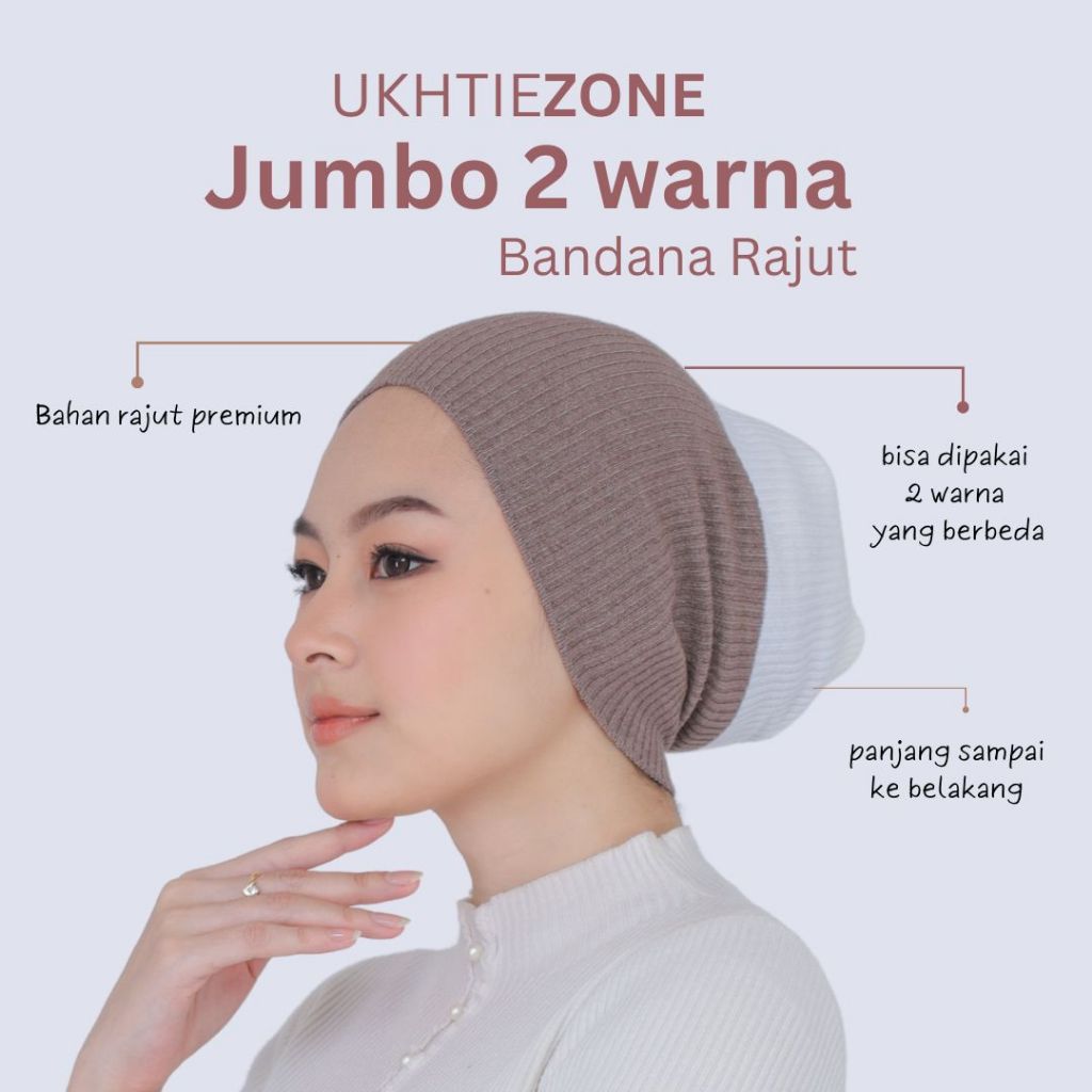 Ukhtiezone - Ciput Bandana Rajut 2 warna Jumbo / inner hijab premium