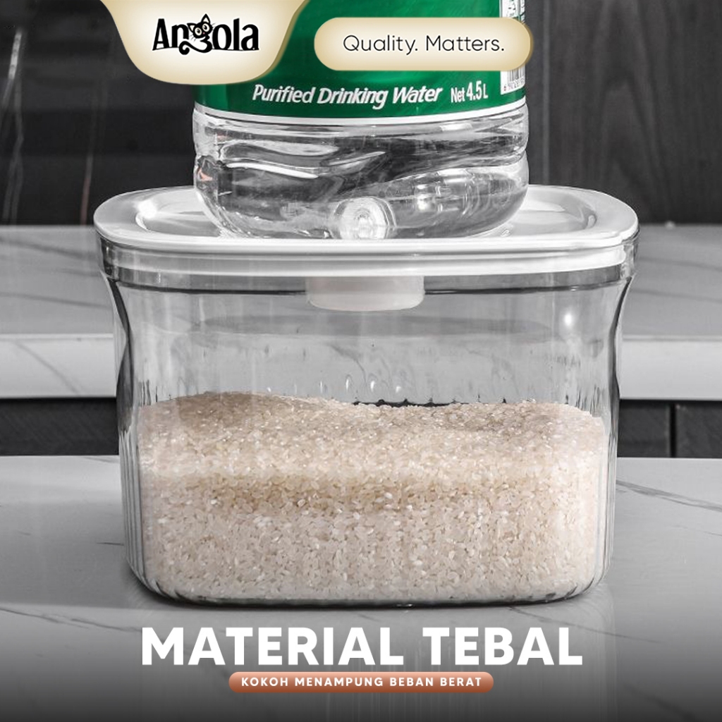 E.Baystore - Angola Dispenser Beras Transparan 5Kg 10Kg Rice Bucket Tempat Penyimpanan Beras