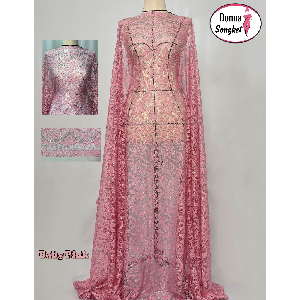 Brokat Baby Pink Glossy Motif Bunga Bintang