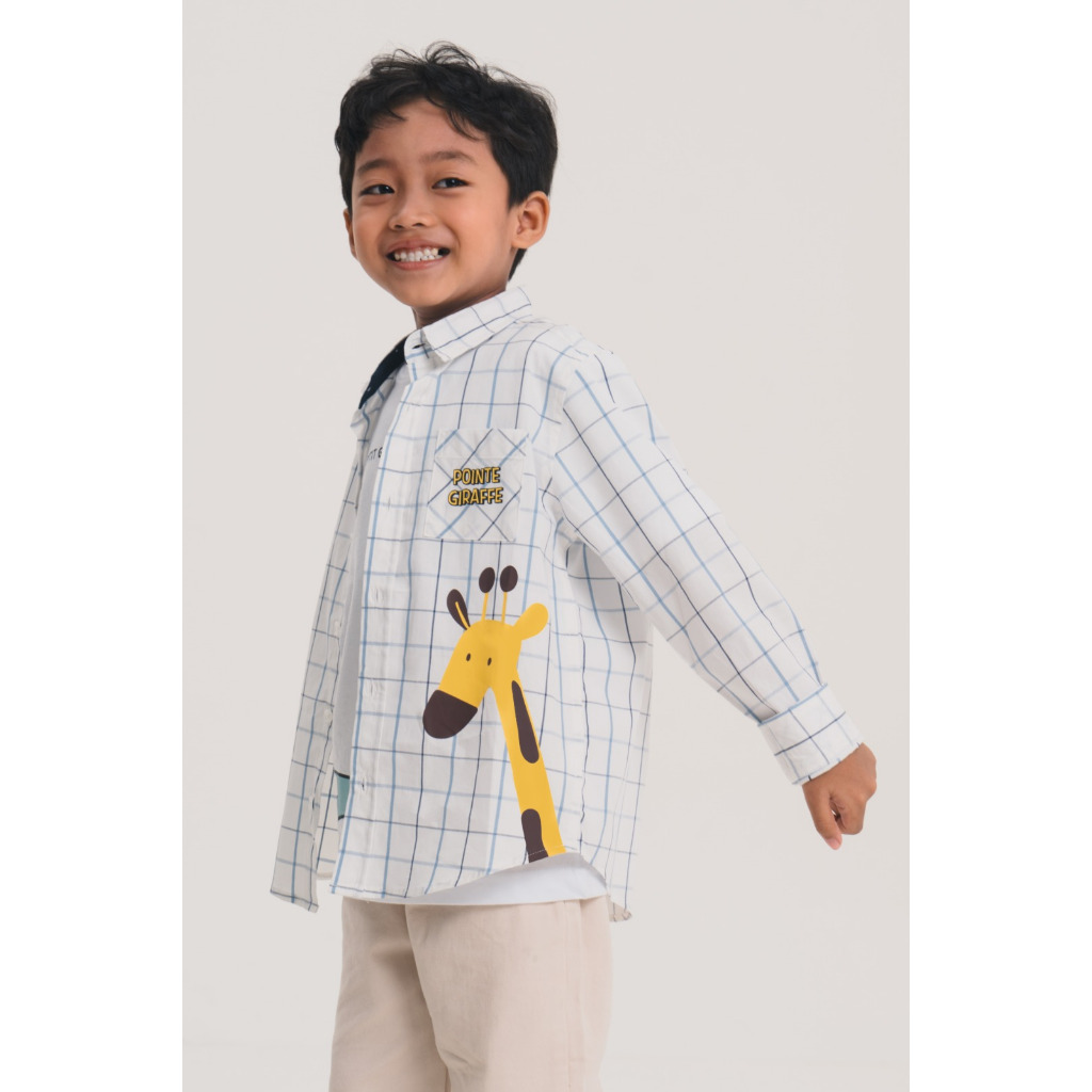 M231 Kemeja Anak Laki Laki Kotak Panjang Putih 0681
