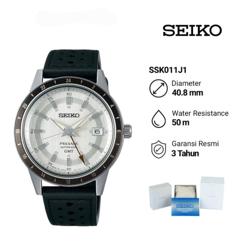 Seiko Presage SSK011J1 Style 60s Automatic GMT Jam Tangan Pria Original