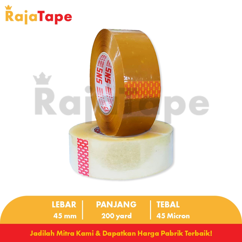 

KHUSUS SAMEDAY / INSTANT (1 Karton) Lakban Bening / Coklat 200 Yard x 45 Mm x 45 Mic Sticky N Strong (SNS)