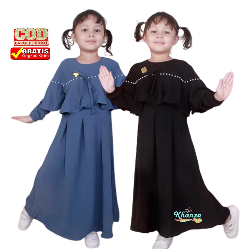 KODE C14C Gamis Anak Noura Crinkle Airflow mutiara GAmis Anak perempuan bahan crinkle usia 3 11 tahu