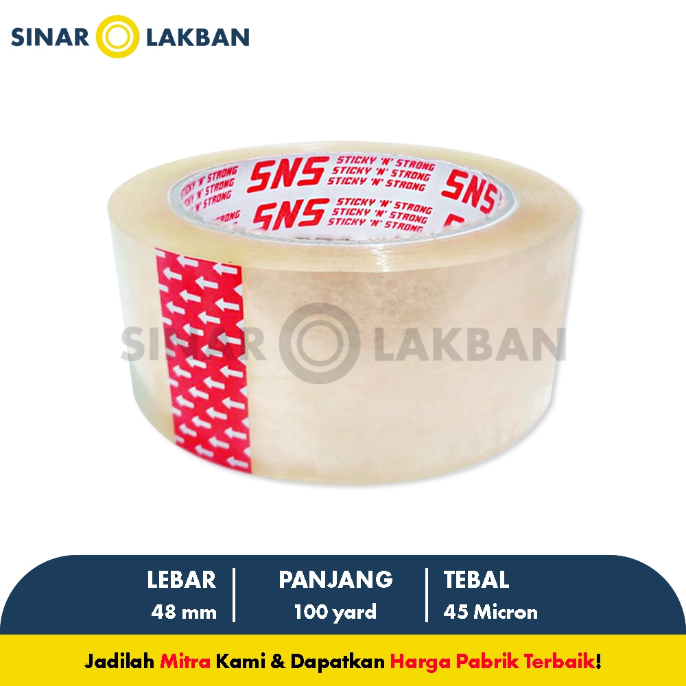 

Lakban Bening / Coklat 100 Yard x 48 Mm x 45 Mic Sticky N Strong (SNS) SINAR LAKBAN
