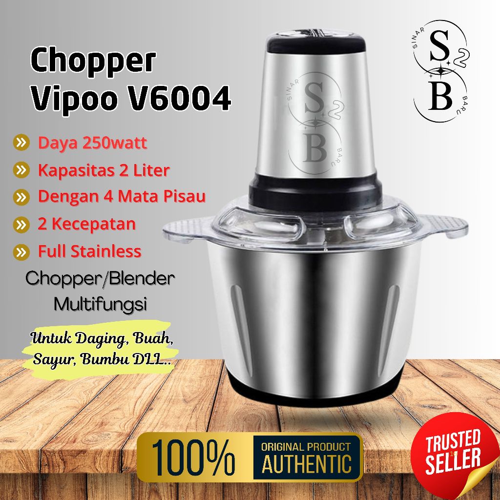 Chopper daging Vipoo V-6004 stainless steel | Blender Daging Mesin Penggiling Daging/Sayur Chopper M