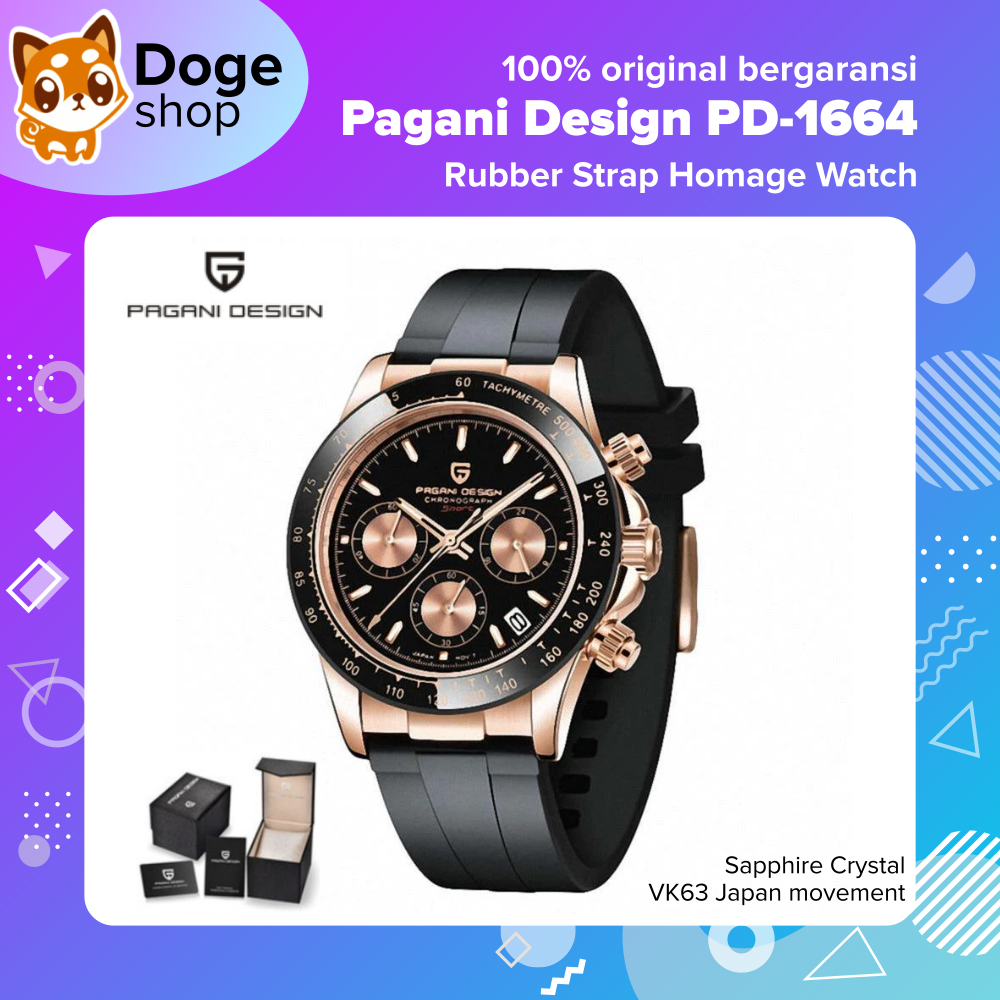 Pagani Design PD-1664 Chronograph Watch Homage VK63 Japan Movement Rubber Jam Tangan PD1664