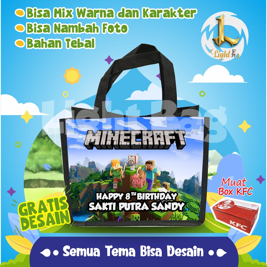 

TAS SOUVENIR ULTAH MINE CRAFT CUSTOM / TAS SOUVENIR PREMIUM / GRATIS DESAIN / BONUS FOTO ANAK / GOODIE BAG CUTE MINE CRAFT / TAS ULANG TAHUN MINE CRAFT / TAS ULTAH CUSTOM / TAS SOUVENIR 2 HARI JADI / TAS ULTAH / TAS ULANG TAHUN / BISA TAMBAH FOTO ANAK