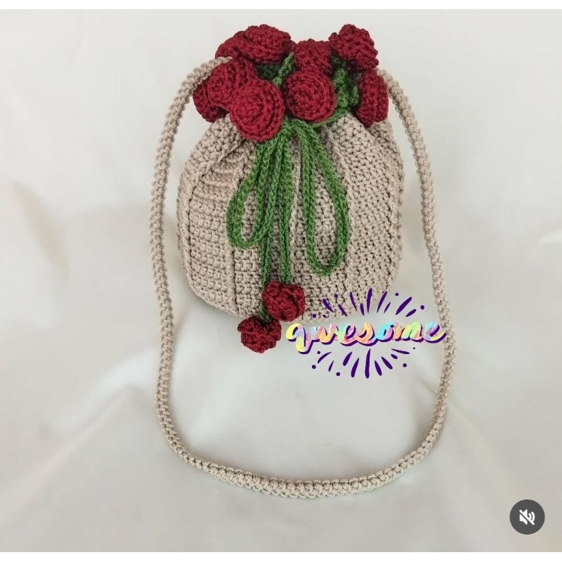 Tas rajut Handmade bunga mawar/ Tas bucket bunga mawar viral