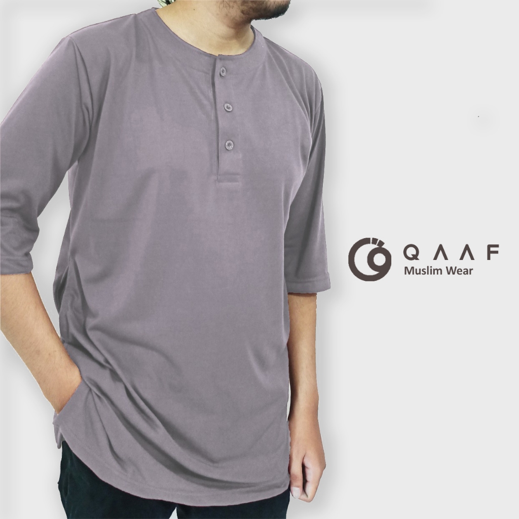 Kurta Pria Hitam Lengan Pendek Bahan Kaos 3/4 Polos Koko Muslim Modern Ada Size Jumbo XXL