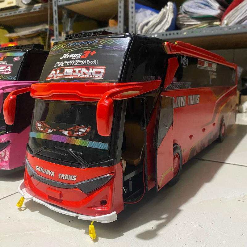 Miniatur Bis Ukuran jumbo Pintu Bukaan Full Lampuan Sanjaya Trans Albino