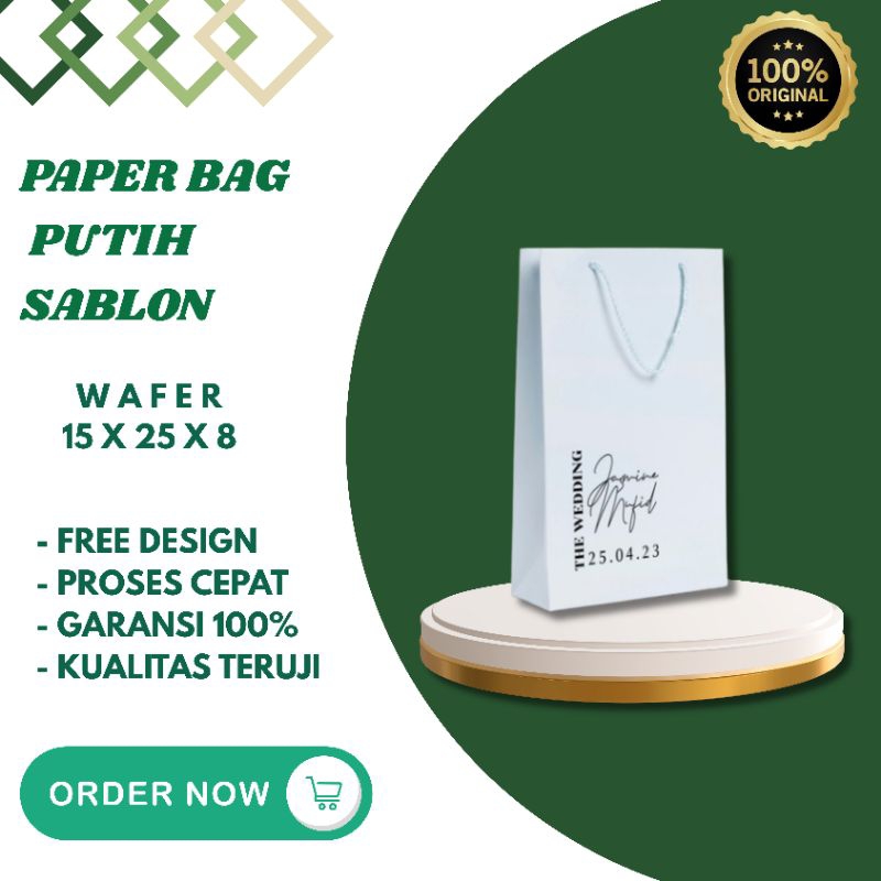 

PAPER BAG PUTIH CUSTOM SABLON 15 X 25 X 8 TAS KERTAS KADO TAS KERTAS SOUVENIR PAPER BAG KADO