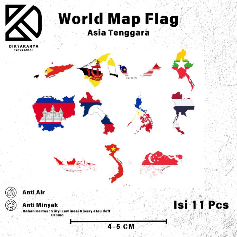 

Stiker World Map Flag Asia Tenggara Paper Vinyl, Cromo Dekorasi Laptop, Koper, Tumbler DIY