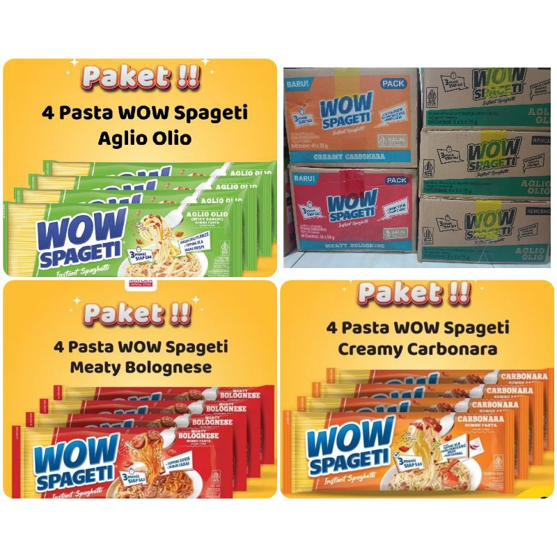 

PAKET WOW SPAGETI. //4_MIX//8_PCS//8_MIX Carbonara//bolognese//AGLIO//mie instan siap saji