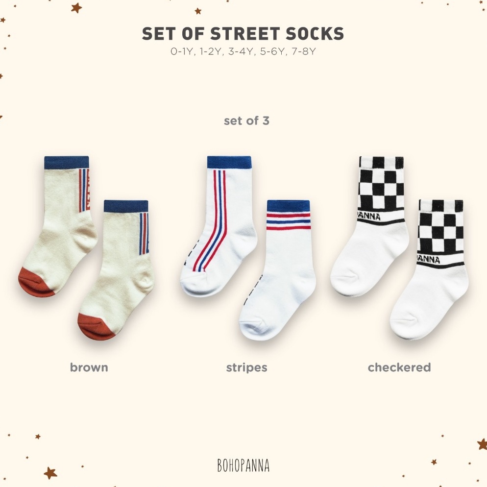 KODE Q79Z BOHOPANNA  SET OF STREET SOCK  Kaos Kaki Anak