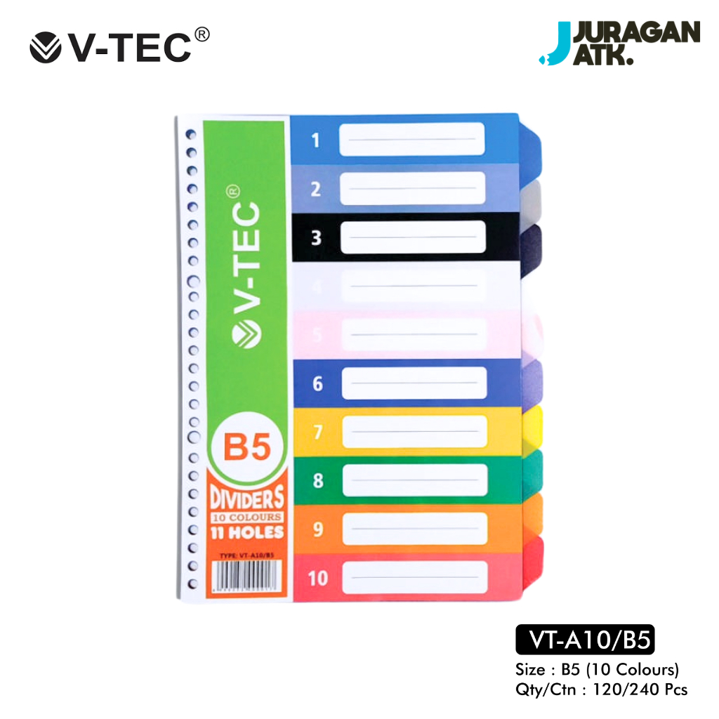 

Pembatas Binder 10 Warna B5 V-Tec Dividers 10 Colours Vt-A10/B5