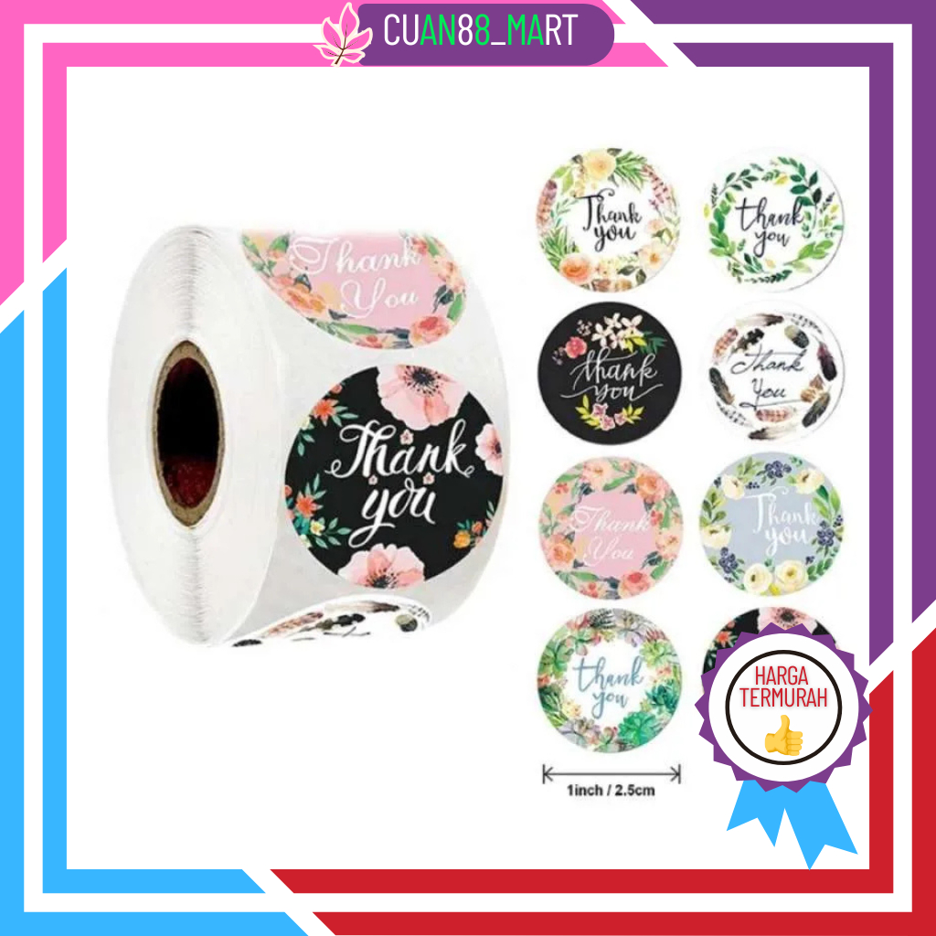 

【COD】【TERMURAH】Sticker Thank You Roll Isi 500 Pcs Stiker Terima Kasih Karakter Batik Love Warna Self Adhesive Seal Label Roll Sticker Thankyou 2Cm Tempelan Ucapan Terimakasih Bulat 500pcs Tempel Segel Order Packing Motif Bunga Love Serbaguna