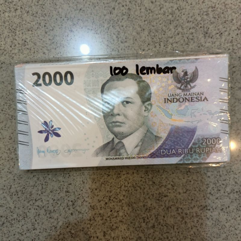 Uang kertas mainan kasir 2000 seribu rupiah versi baru