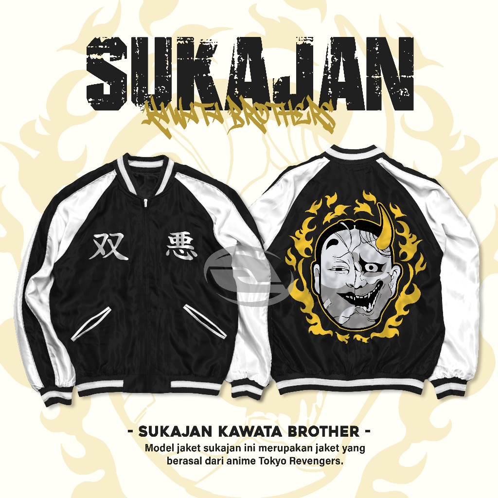 Jaket Smiley Angry Souya Nahoya Kawata Brothers Tokyo Revengers Bomber Sukajan Anime Tokyo Manji Twi