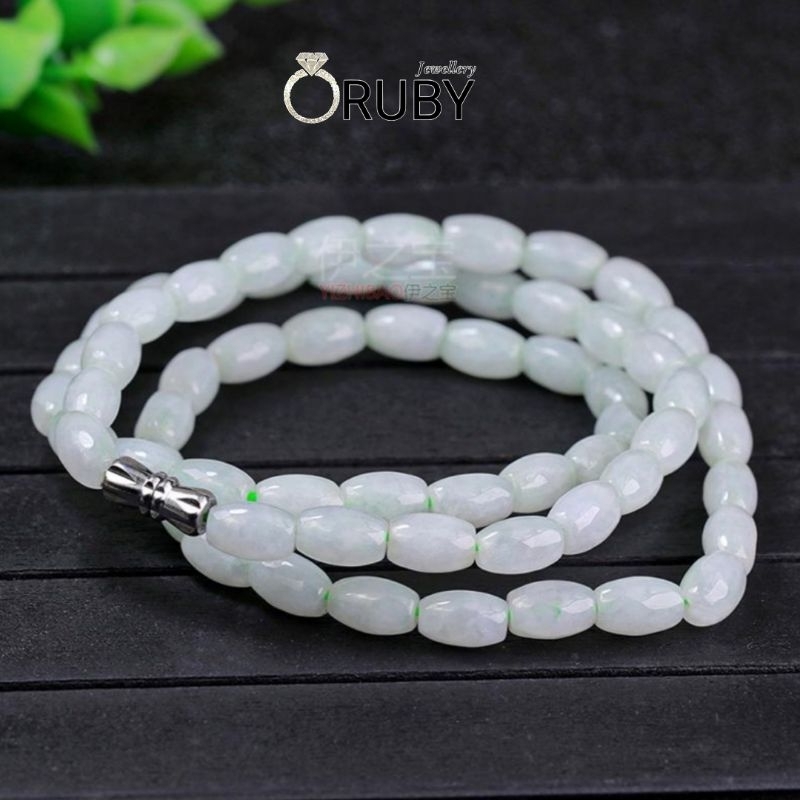 Kalung Manik Batu Natural Giok Burma Tipe A Bentuk Oval