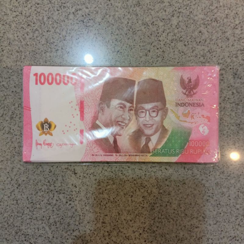 Uang kertas mainan kasir 100ribu rupiah versi baru