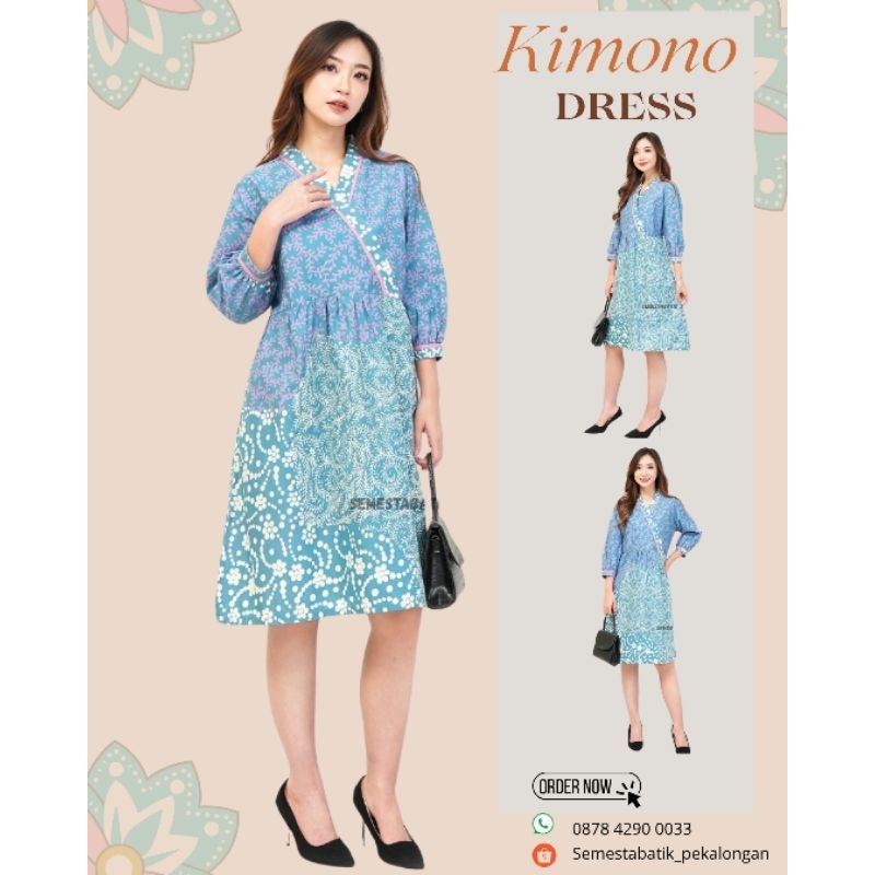 KIMONO MIDI DRESS BATIK WANITA GAYA MODERN LENGAN  3/4