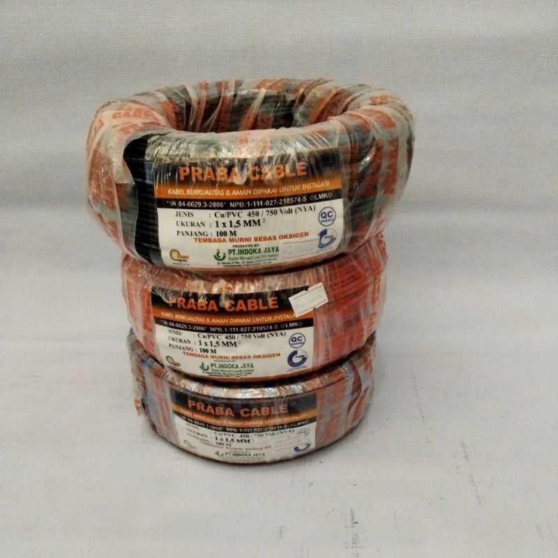 KABEL NYA 1 x 1,5 @ 100M, KABEL NYA 1X1,5 100 METER PRABA / KABEL INSTALASI TUNGGAL 1 ROLL