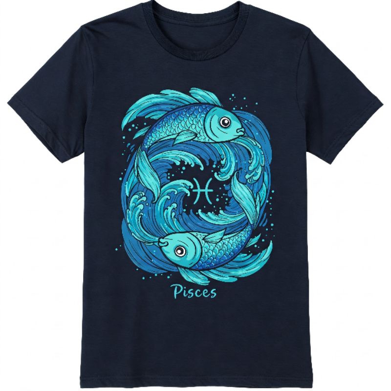 Baju Kaos Pria Unisex/Baju Daily Wanita Keren Premium Motif Zodiak Pisces