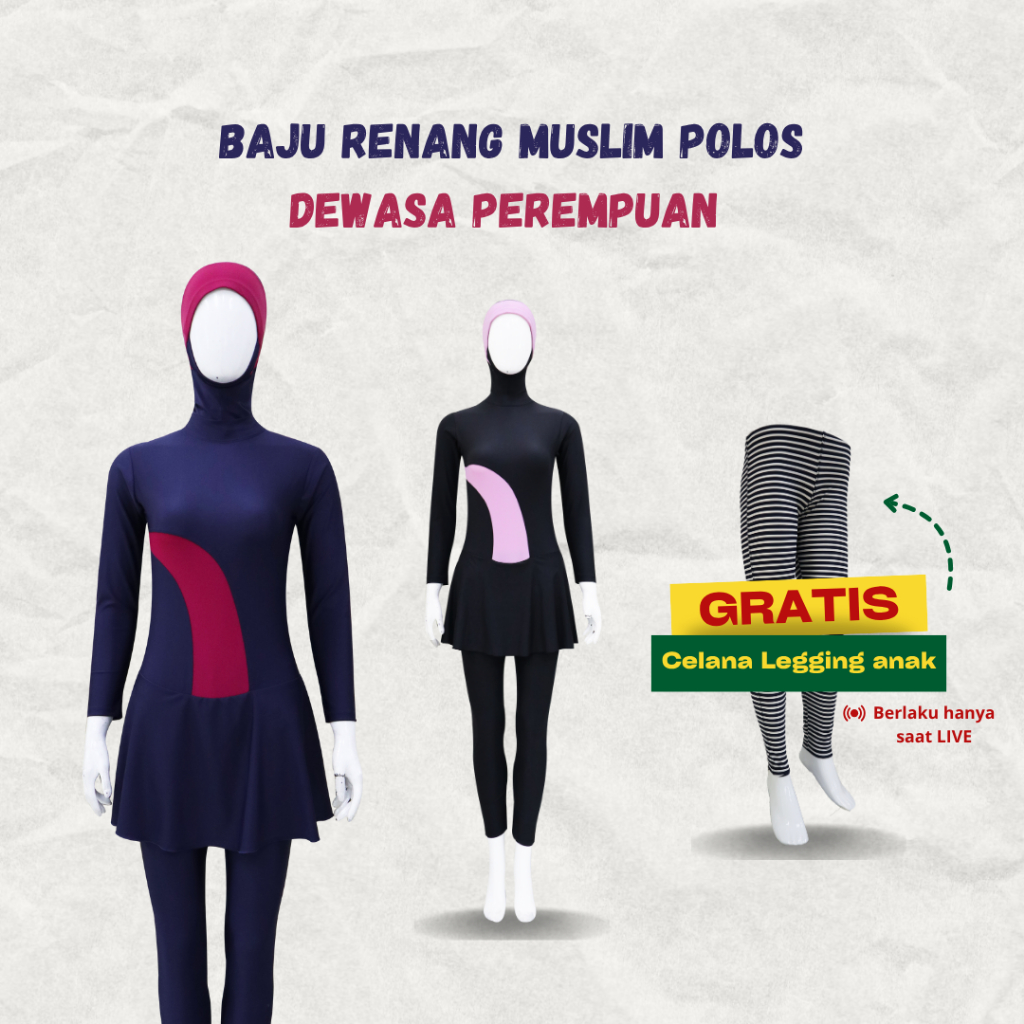 [1 Set] Baju Renang Wanita Muslim Dewasa Polos Jumbo CUP BH
