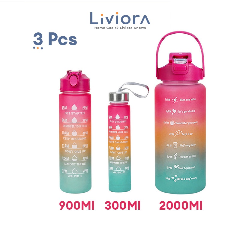 Tumbler 3in1 Botol Minum Gradasi Isi 3 Pcs - Set Botol 2 Liter Portable Travel Botol Motivasi BPA Fr
