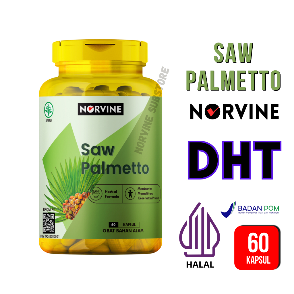 SAW PALMETO NORVINE 60 KAPSUL HALAL BPOM PENUMBUH RAMBUT PROSTAT SAW PALMETTO