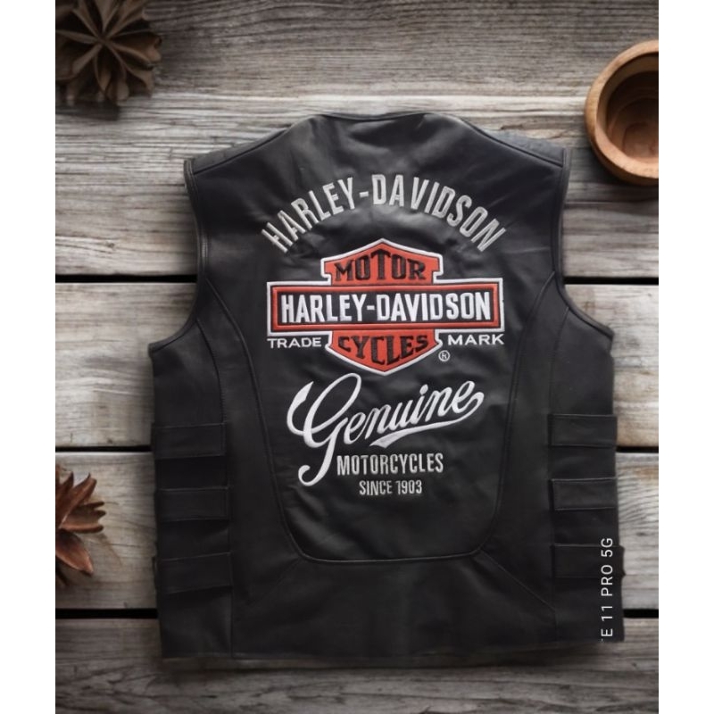 Rompi kulit Harley Davidson,Rompi kulit,vest pria