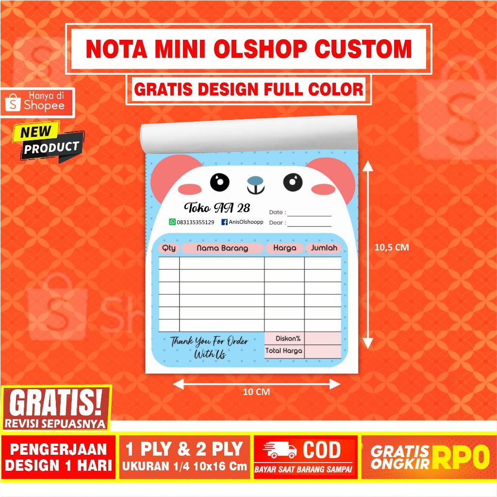 

NOTA MINI OLSHOP CUSTOM FULL COLOR GRATIS DESIGN