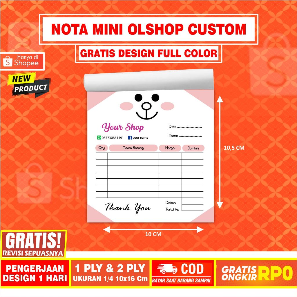 

Nota Olshop Mini gratis design / nota online shop / nots costum / nota costum full color