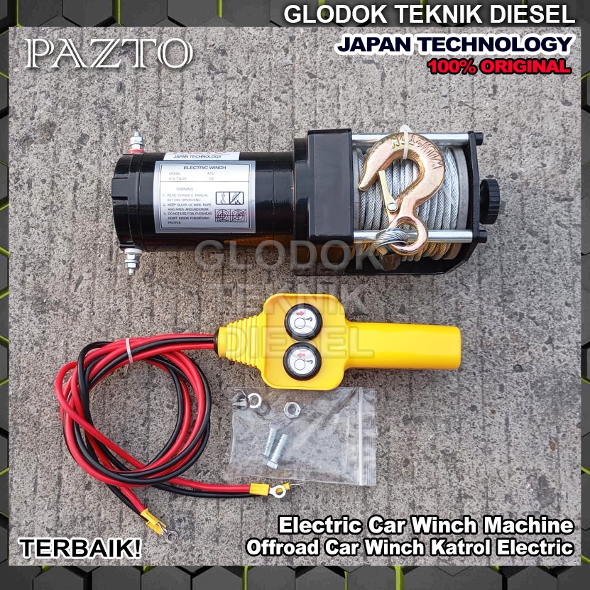 Electric Car Towing Wire Rope Winch Hoist 4500 Lbs x 15 | 10 | 6 Meter 12 Volt 1 phase Tali Derek Mo