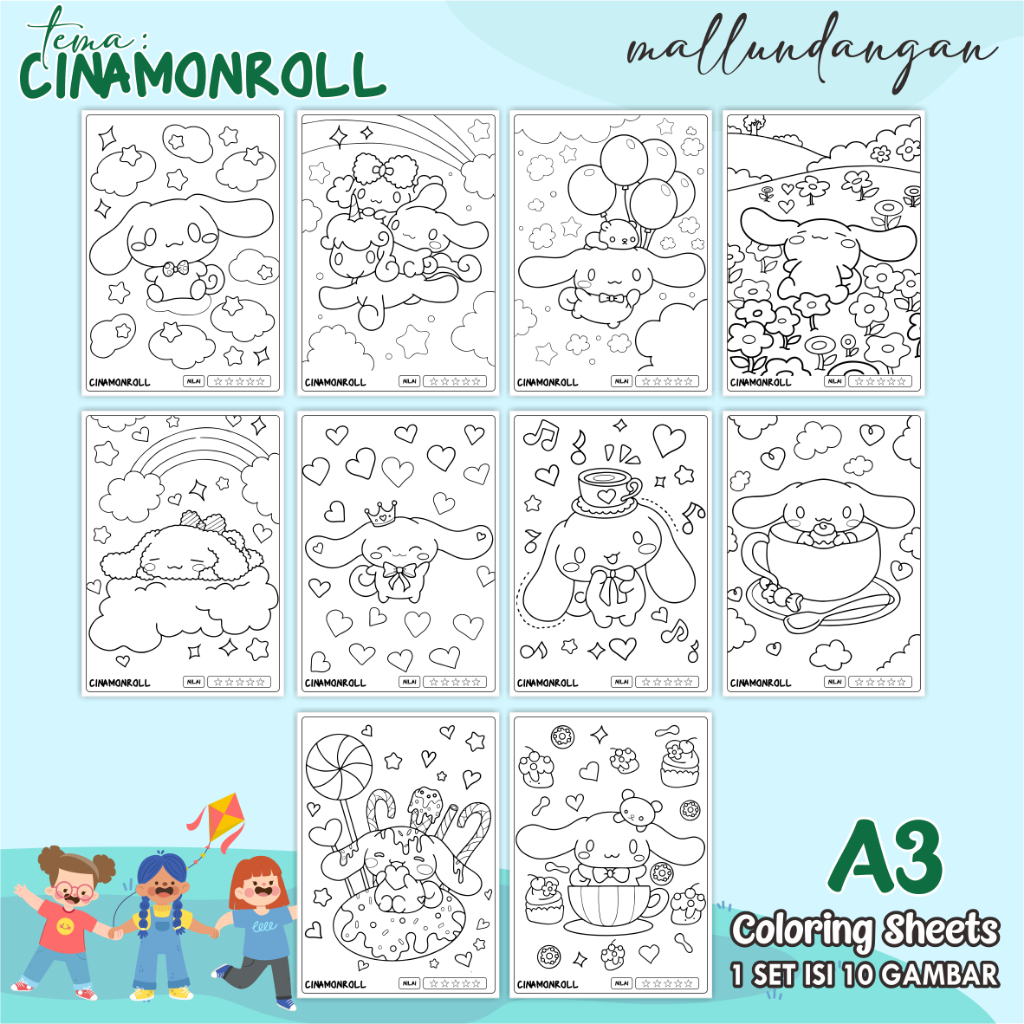 

LEMBARAN MEWARNAI ANAK A3 - TEMA CINAMOROLL - PAPER COLORING SHEETS FOR KIDS