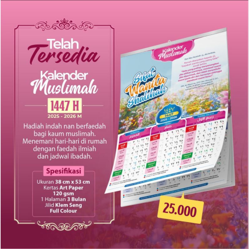 

Kalender Hijriyah Hijriah Muslimah 1447 H 2025-2026 M Attuqa Original