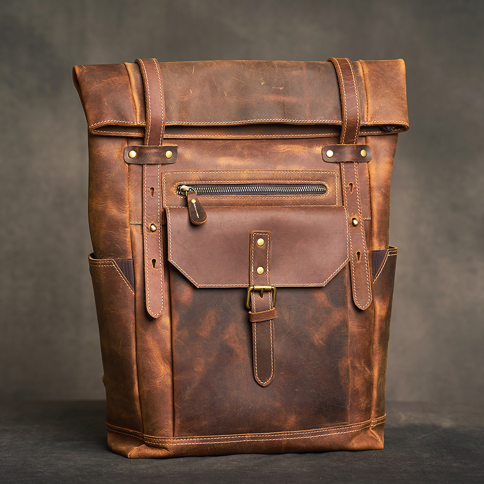 Tas Ransel kulit asli Crazy Horse Vintage untuk pria