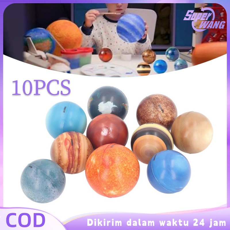 10pcs Mainan Bola Planet Elastis Mainan Edukasi Planet Bola Solar System Planet