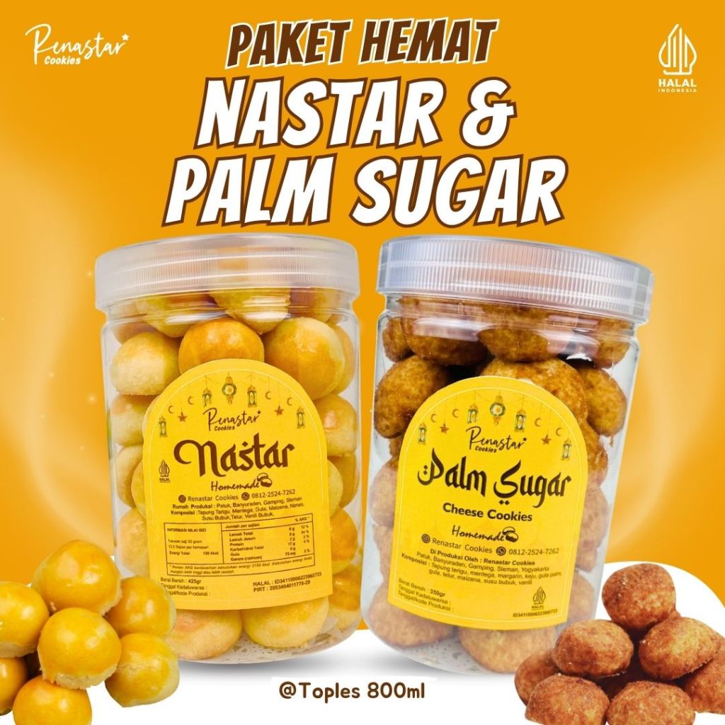 

PAKET HEMAT Kue Kering Nastar & Palm Sugar Cookies Enak Renyah Gurih Toples 800ml