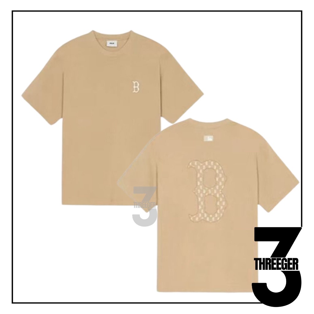 MLB B Boston Classic Monogram Logo Tee Beige Original / Kaos MLB Original
