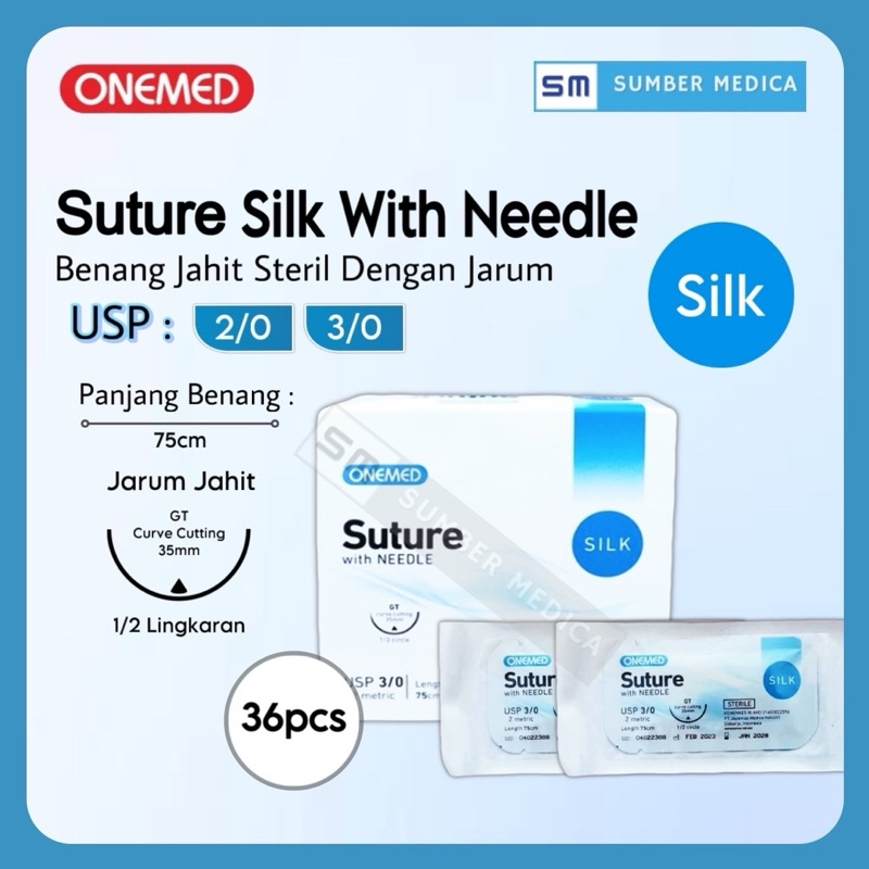 OneMed Suture Silk With Needle/Jahitan Silk Dengan Jarum isi 36pcs