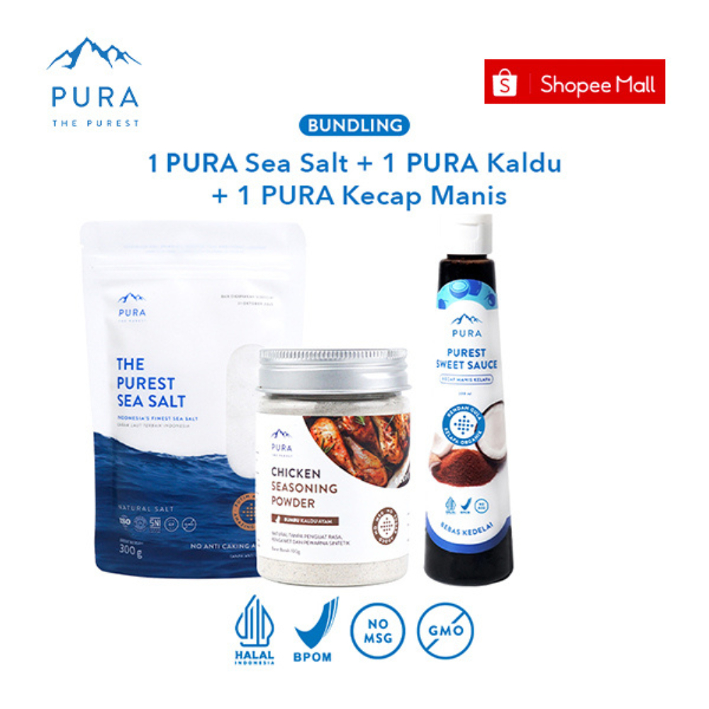 

Pura Indonesia I Pura Sea Salt (300gr), Kaldu Asli (100gr), Pura Kecap Manis (200ml) - Kaldu Natural - Garam Rendah Natrium - Purest Sweet Sauce - Rendah Gula - Kecap Manis MPASI