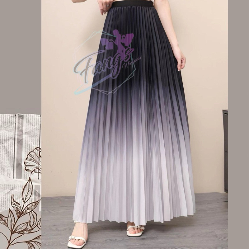 Rok Plisket Gradasi Panjang Import Premium Luxury | Rok Ombre Import Bangkok Premium 810