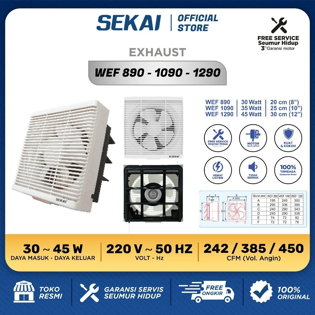 SEKAI -- Exhaust / Hexos / Heksos Fan SEKAI WEF-890 - WEF-1090 - WEF-1290 Wall Fan GARANSI RESMI