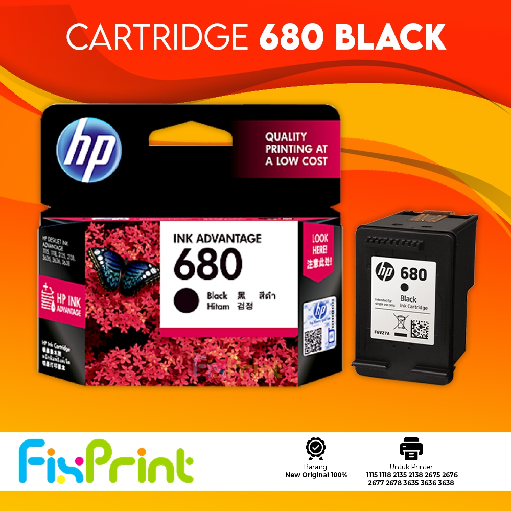 Cartridge Tinta Original HP 680 Black F6V27AA  Printer HP Deskjet 1115 1115 1118 2135 3635 Murah