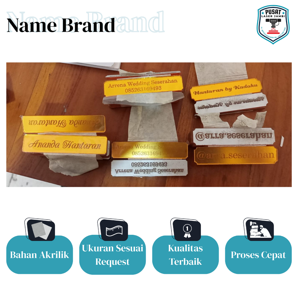 

Name Brand Label Nama Akrilik Custom untuk Branding Warna Gold Mirror