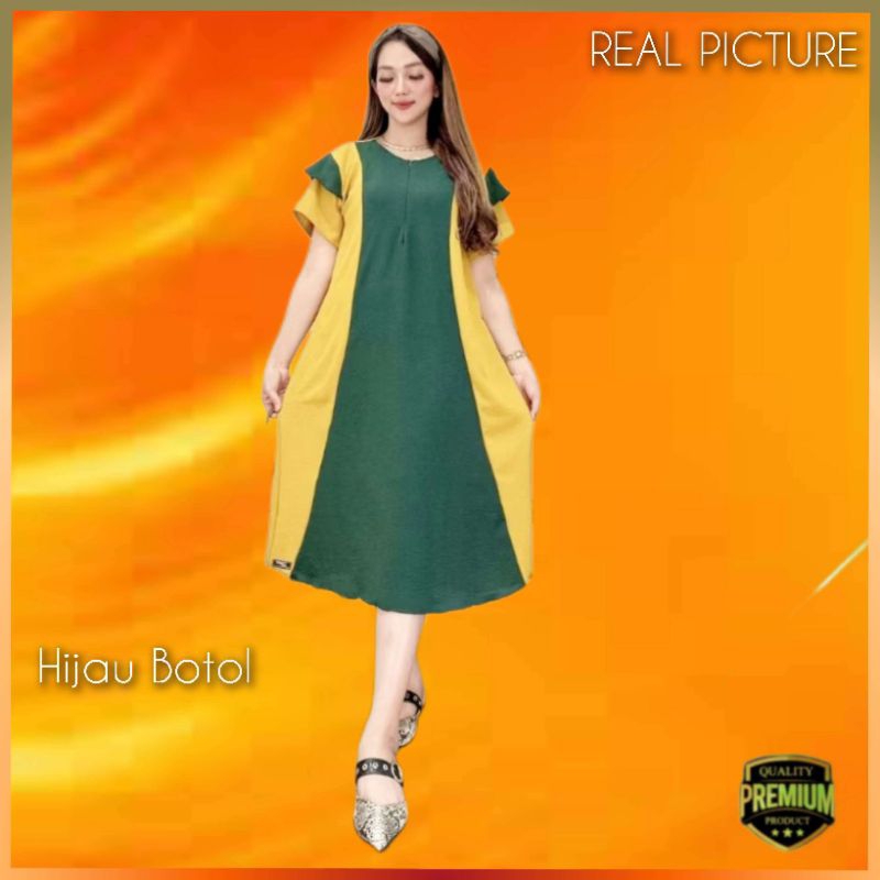 Baju Gaun Jumbo Wanita LD 115-120 Dress Hamil Pesta Korea Maternity Hijau Botol